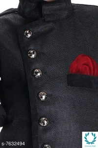 Just Creation Exclusive Hot Sherwani & Dhoti - 6-12 Months, Red/ Black, Cotton Blend, Pack Of :1